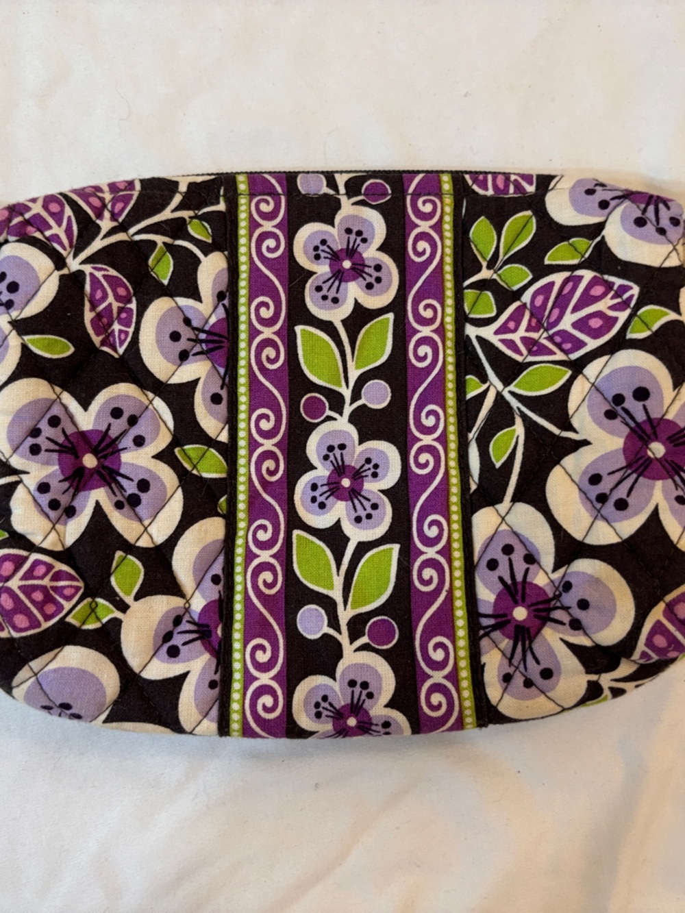 Vera Bradley Purple Floral Quilted Cosmetic Pouch with Green Accents